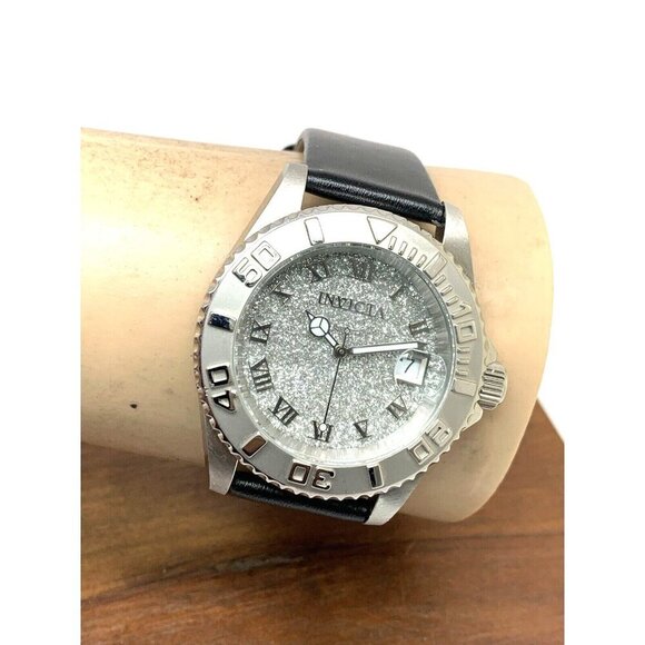 Invicta Women's Watch 22706 Angel Quartz Silver Dial Black Leather Band 40mm - Picture 11 of 14